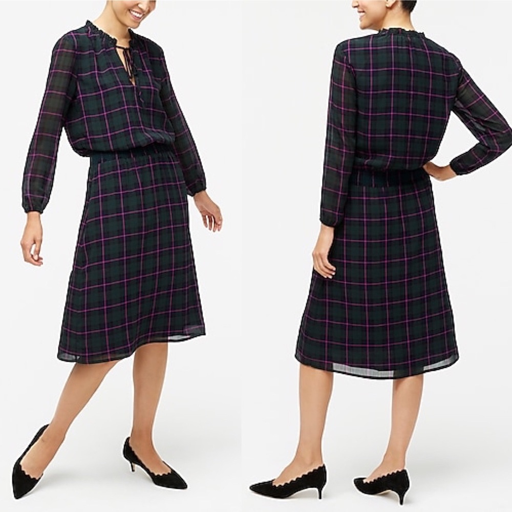 J. Crew blackwatch plaid midi dress
